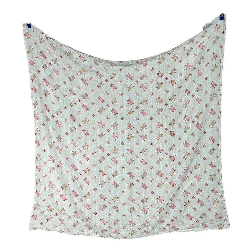 2 Aden & Anais Pink Tan Beige Butterfly Muslin Swaddle Baby Blanket Cotton